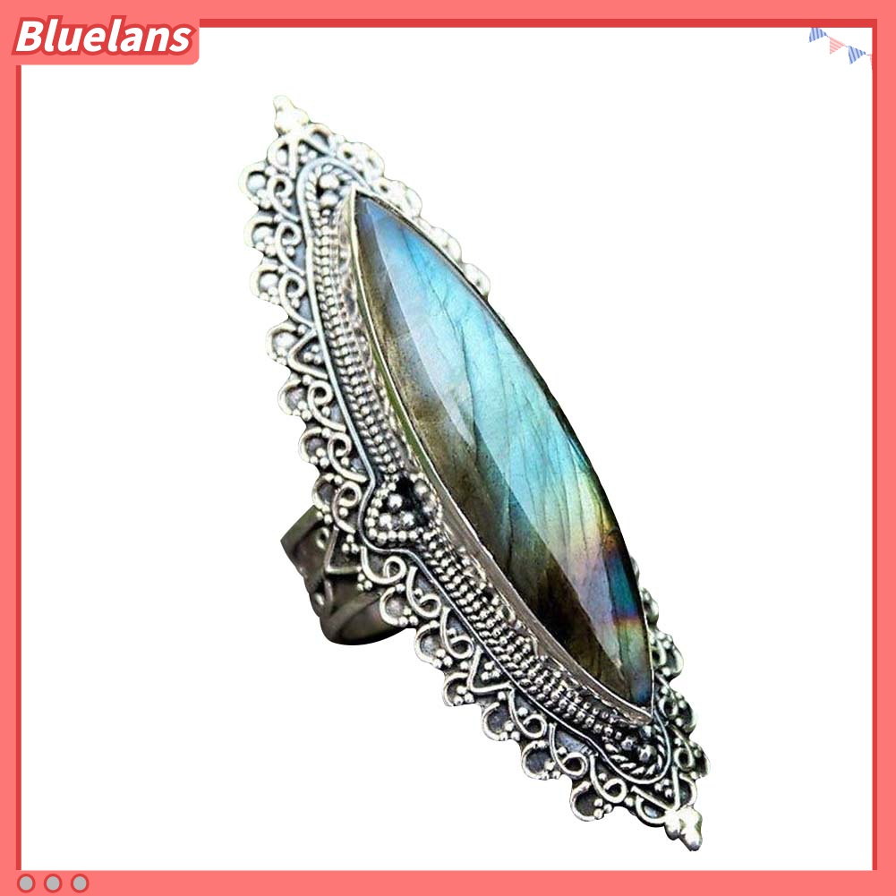Perhiasan Cincin Jari Wanita Model Retro Marquise Cut Labradorite Imitasi Untuk Hadiah