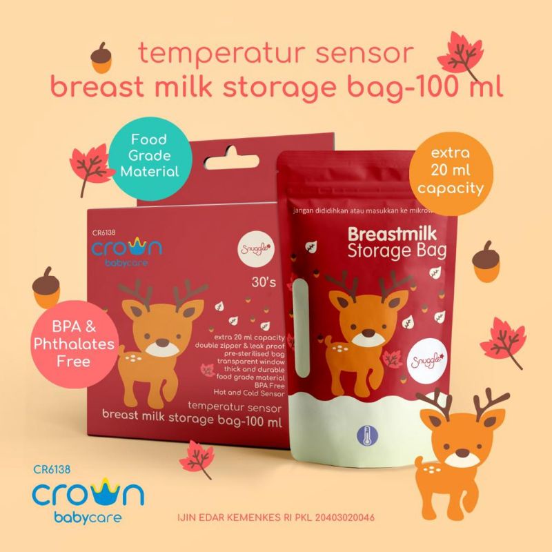 CROWN Baby Kantong Asi / Milk Bag Safari Edition 120ml Isi 30pcs KANTONG ASI breast milk storage bag SENSOR PANAS 120 200 250 ml kantung plastik Susu asip botol kaca ice gel KANTONG ASI bayi Baby Breast Milk Storage Bag Safari Edition 120ml ISI 30 PCS KAN