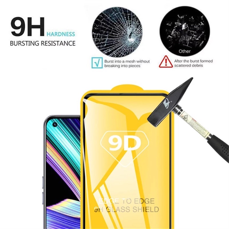 TEMPERED GLASS 9D FULL COVER REALME 10 10PRO+ 9 9i 9 PRO 9 PRO+ PLUS 8 8i 8PRO 7 7i 7PRO PRO + PLUS 4G 5G ANTI GORES KACA FULL LEM