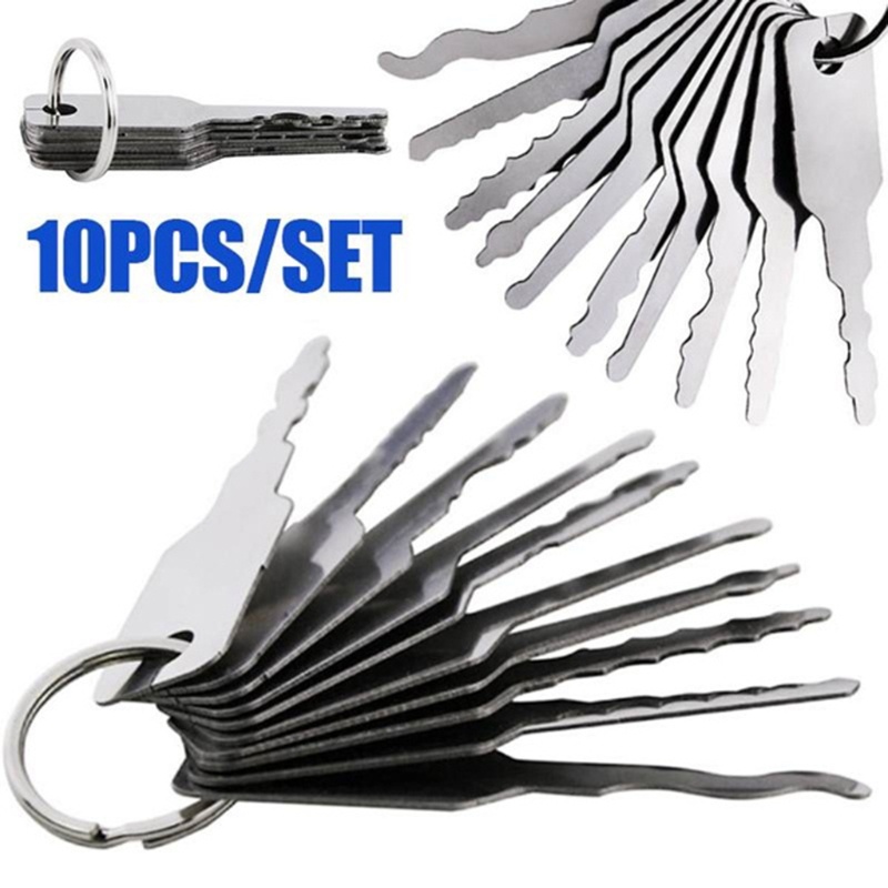 Sun 10 Pcs Kunci Jiggler Bahan Stainless Steel Untuk Reparasi Mobil