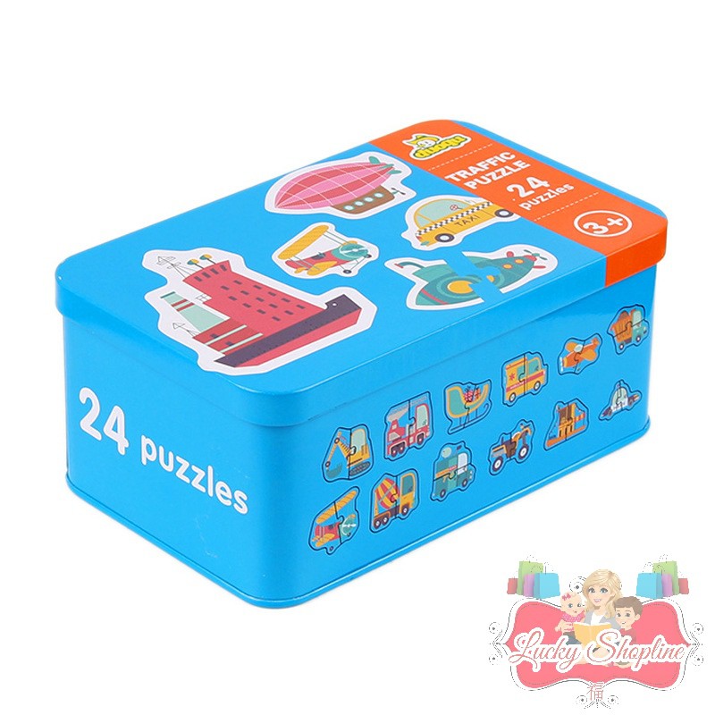 [BIG SALE] Mainan Edukasi Match &amp; Cognition Puzzle Card / Mencocokkan Mencari Pasangan Gambar Inggris Mandarin - Puzzle in Tin Box (1 box 24