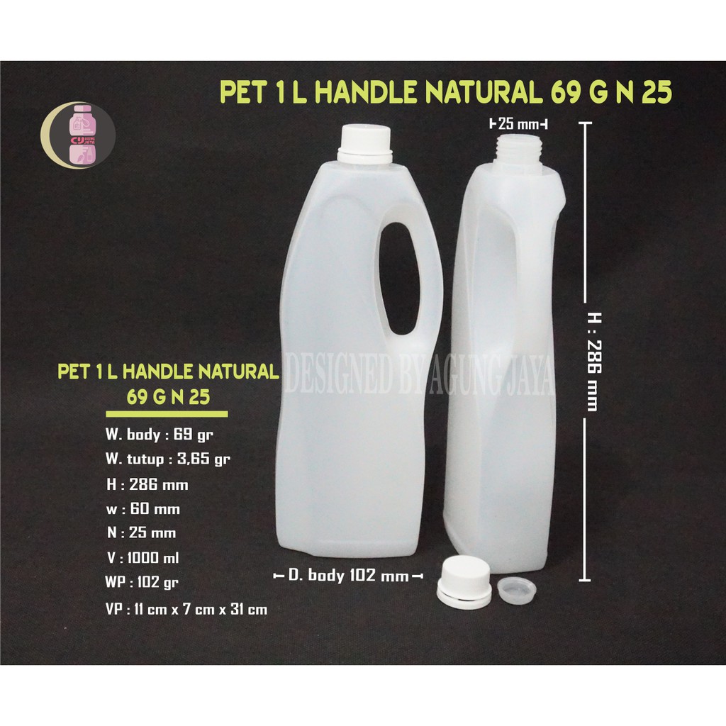 Botol Plastik 1 Liter / Jerigen Plastik 1 Liter Cantik Handle Tutup Segel/Yk