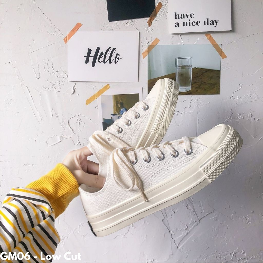 Gypsy - Off High Low Sepatu Sneakers Kanvas Wanita Dewasa Import Sole Karet Slop Seoatu Snakers Hitam Cewek Remaja Canvas Snekers XGM0607 Basic