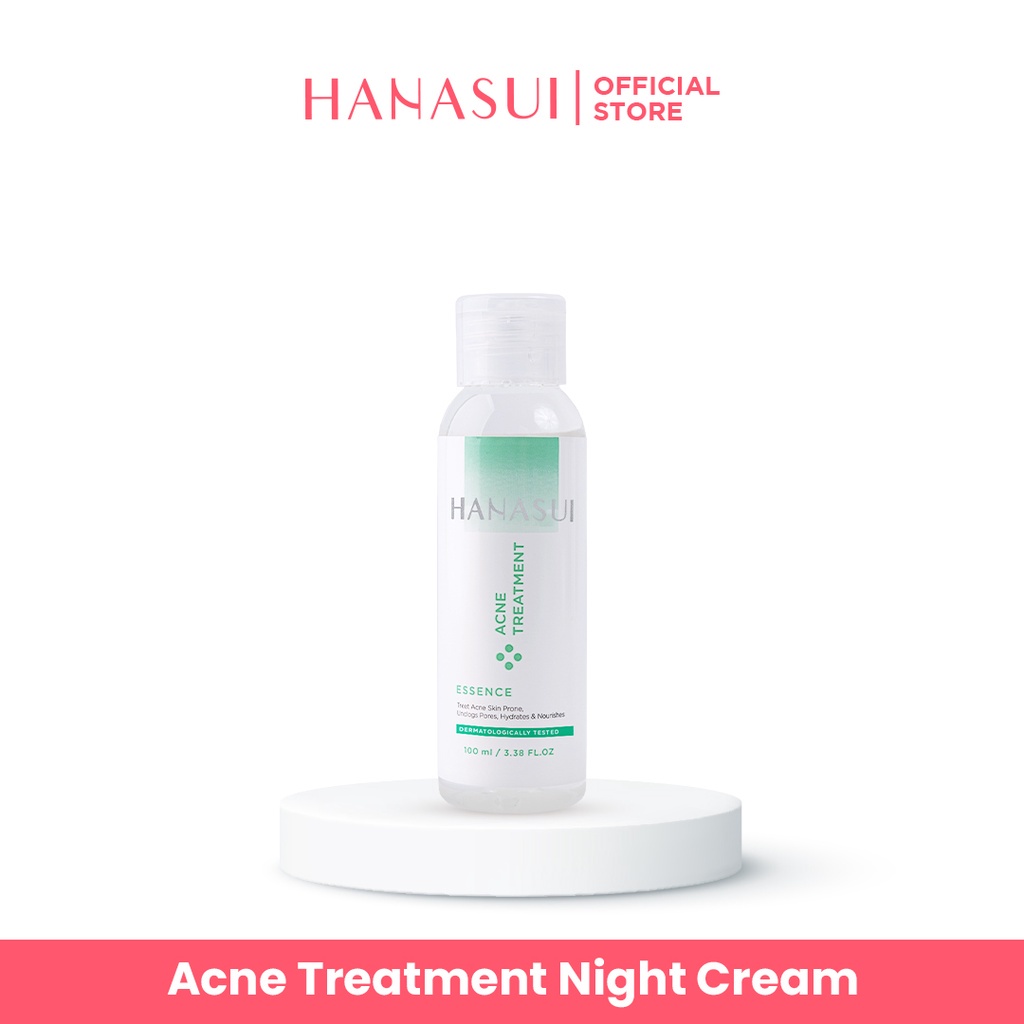 HANASUI Acne Treatment Essence Indonesia / Treat Acne Skin Prone Unclogs Pores Hydrates Nourishes 100ml / Toner Pelembab Wajah Kulit Muka / Moisturizer / Skincare Face Facial Wash Cleanser Toner Serum Day Night Cream Spot Gel Paket Flawless Glow 10 Series