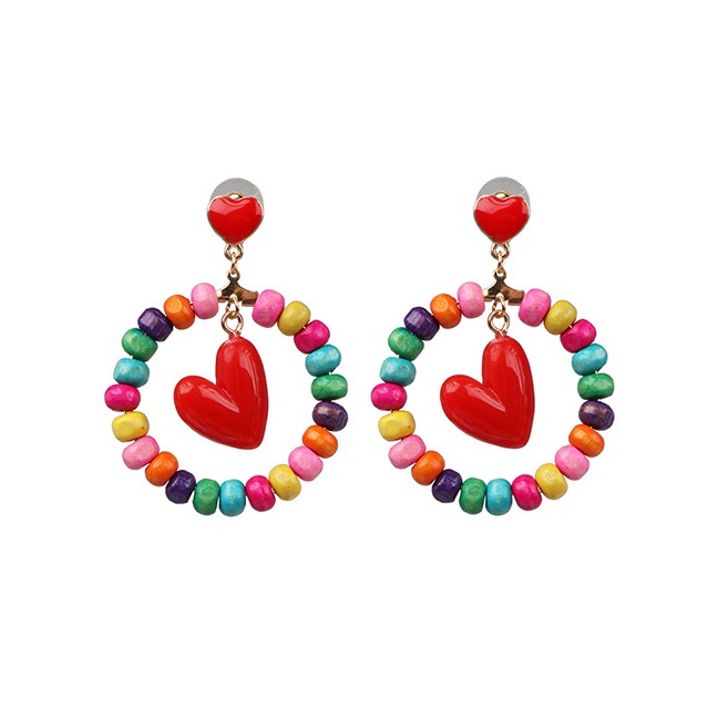 LRC Anting Tusuk Fashion Heart-shaped Wooden Colored Geometric Earrings F75781