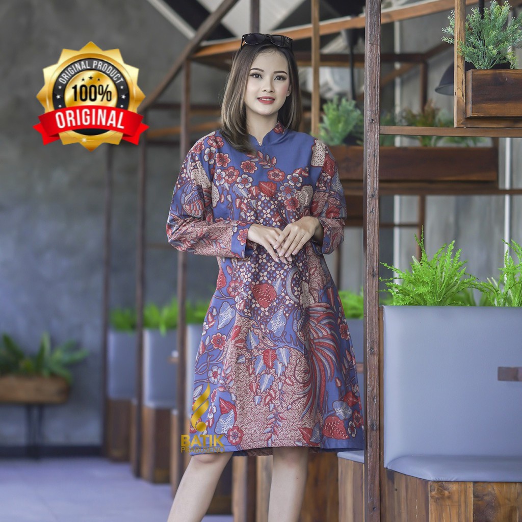 Batik Prabuseno Motif KARA Tunik Atasan Baju Batik Wanita Lengan Panjang Modern  Original  Premium P