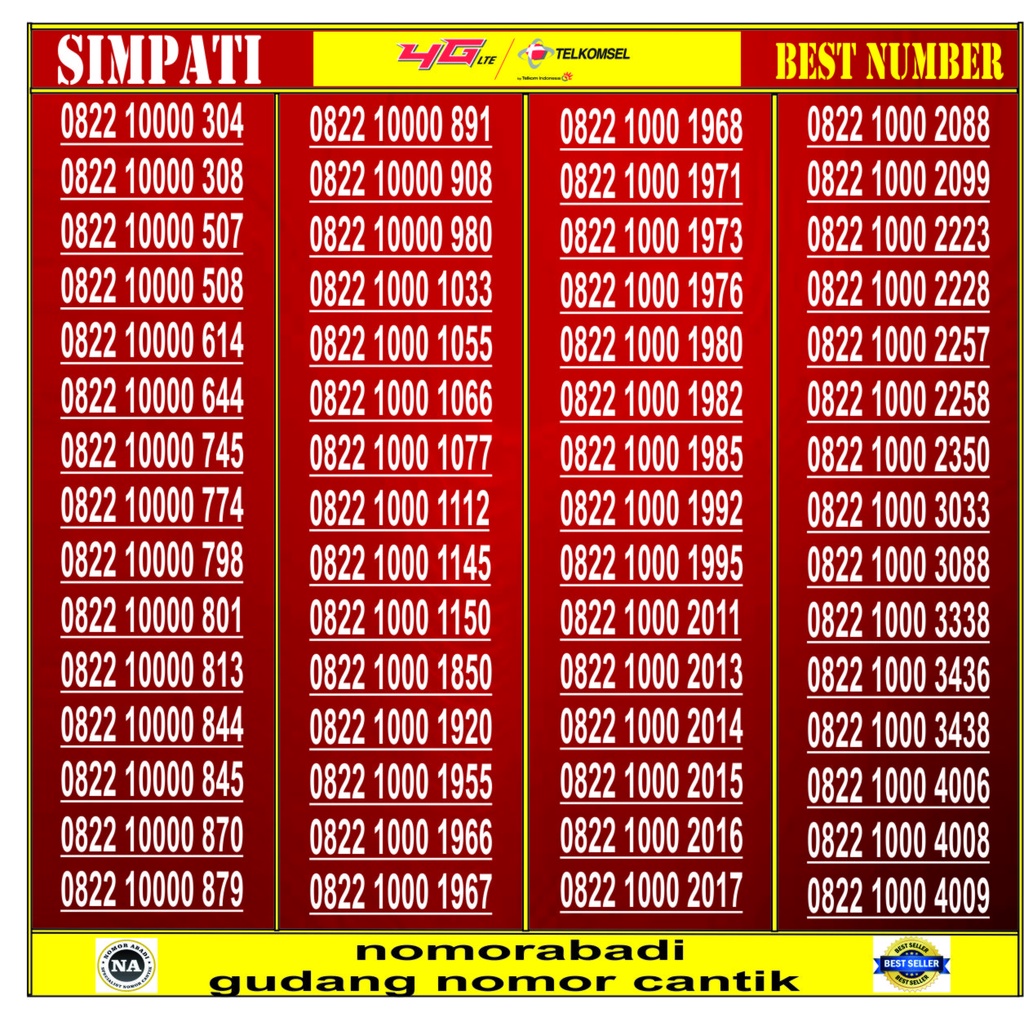 NOMOR CANTIK SIMPATI 4G 0822 1000 H2000