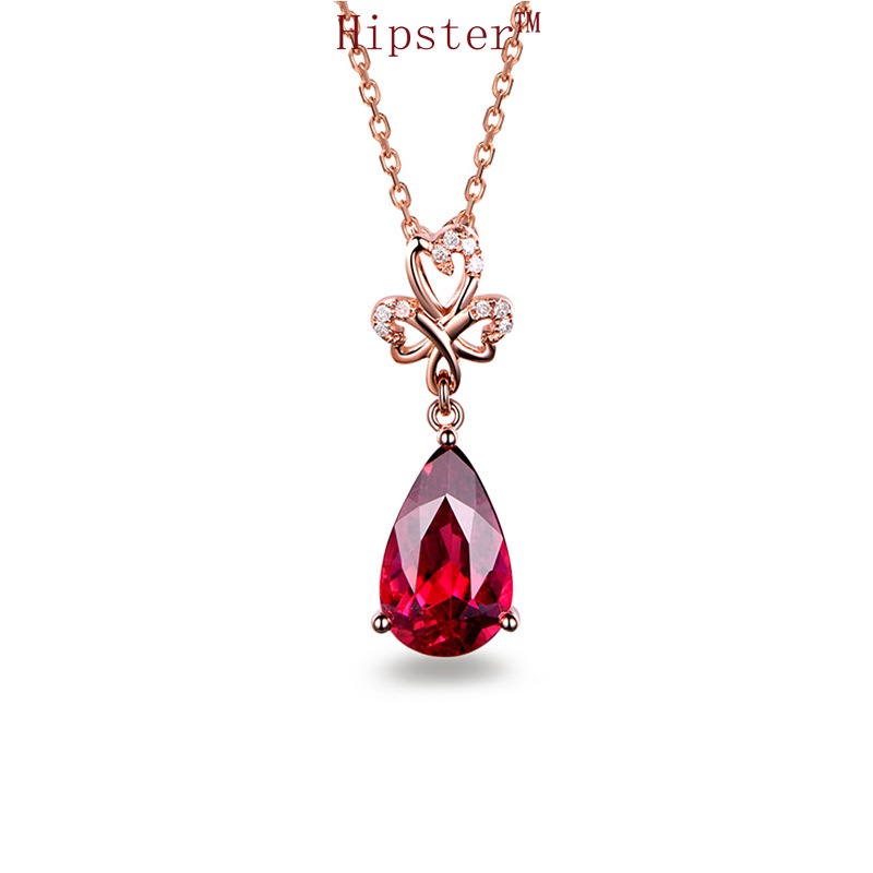 New Hot Sale Fashion Luxury Diamond Temperament Red Crystal Pendant Clavicle Chain