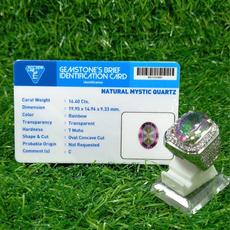 Batu Permata Natural Rainbow Mystic Quartz Multicolor + Memo Acc Gems Lab