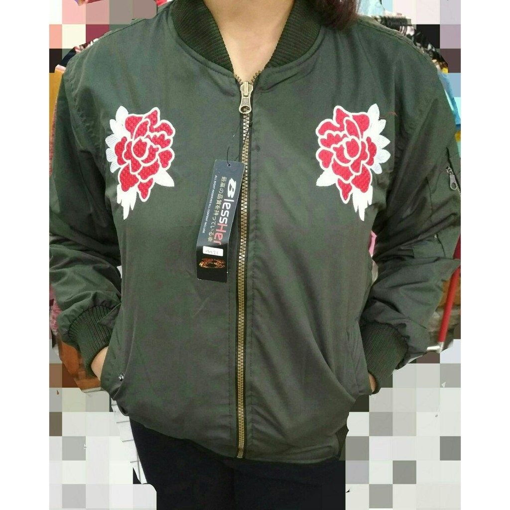 Jaket Bomber bunga wanita