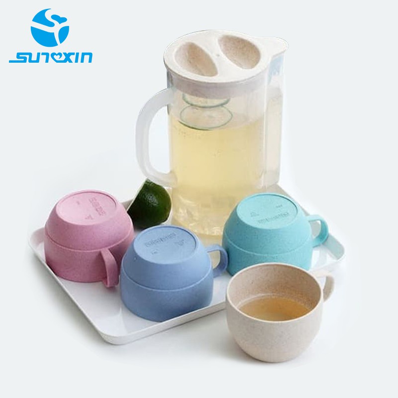 Teko Gelas Set 5 In 1 /Travel Cup/Water Mug / Cangkir Air Warna Warni