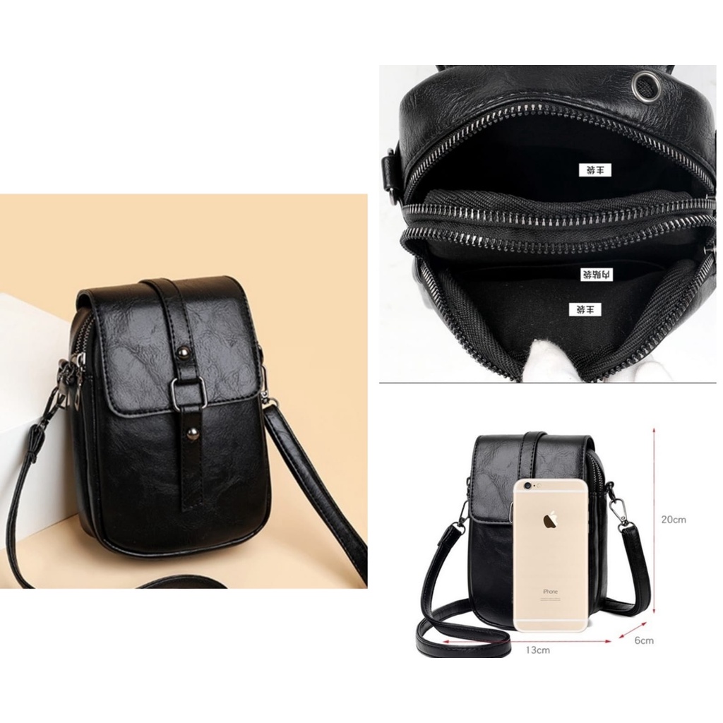 TAS SELEMPANG WANITA PREMIUM KULIT HITAM SLING BAG KOREA HOMIA TA515B5 IMPORT KEKINIAN REMAJA KECIL MURAH BATAM BRANDED