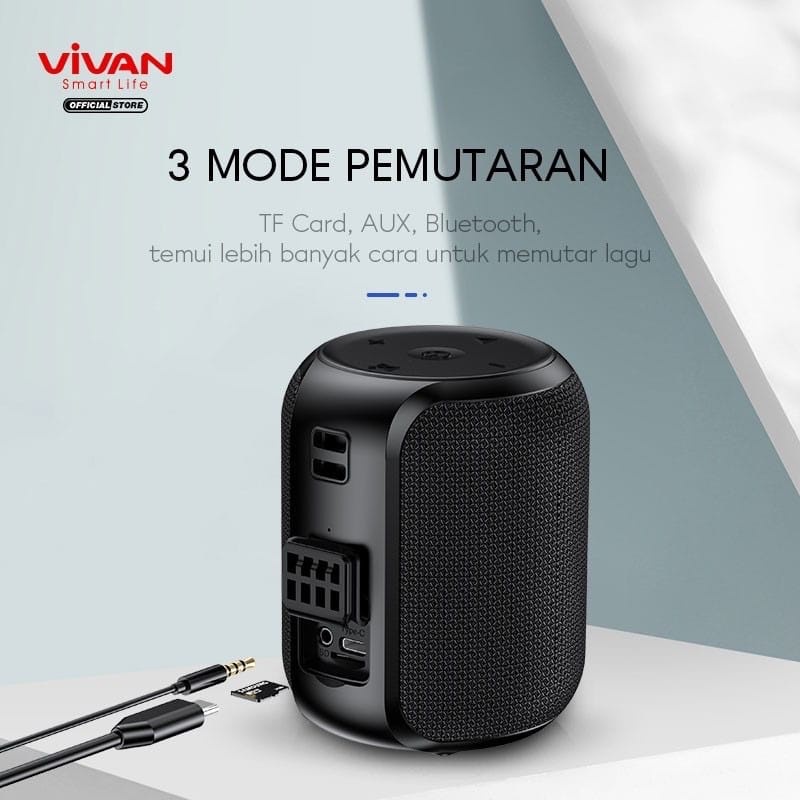 C_   Vivan vs12 Speaker bluetooth 5.0 surround sound 360 waterproof IPX6 ABU/HITAM