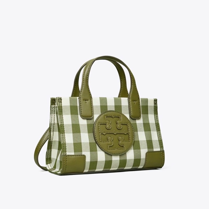 Tory Burch TB ELLA GINGHAM MICRO TOTE  Leccio/New Ivory Gingham
