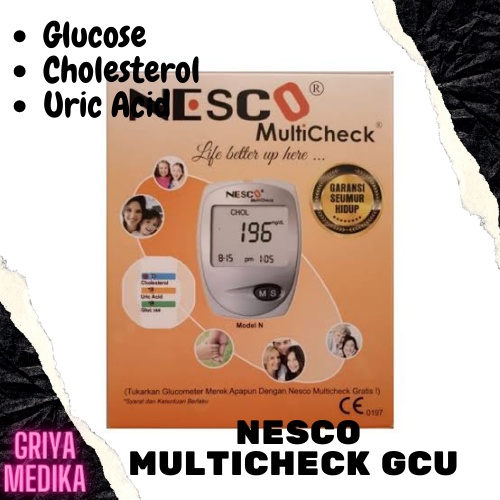 gcu nesco alat cek 3in 1 asam urat gula darah kolesterol