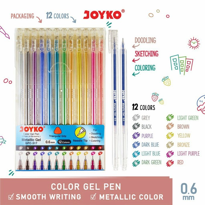

Star Joyko Gpc 317 Metallic 318 Glitter Gel Pen Set Warna Kilap Metalik Trendi