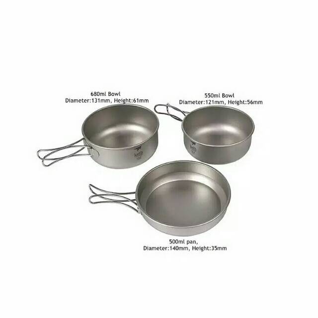 Keith titanium Ti6053 set 3pcs Frypan 500ml bowl 650ml 550ml ultralight camping outdoor