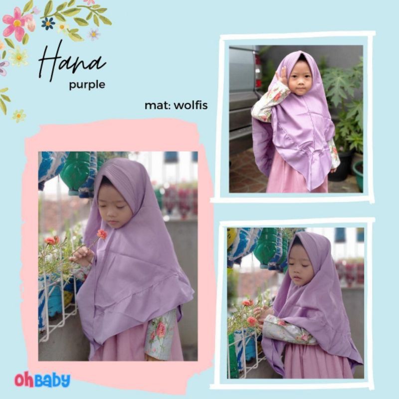 KHIMAR ANAK MERK OH BABY BERBAHAN WOLFIS BERWARNA UNGU