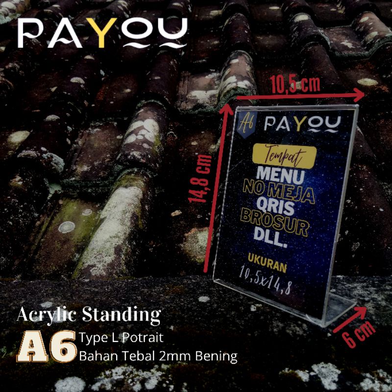 

Acrylic Standing A6 Type L Potrait/ Tempat QRIS/ Tempat Brosur/ Tempat Menu/ Tempat No Meja