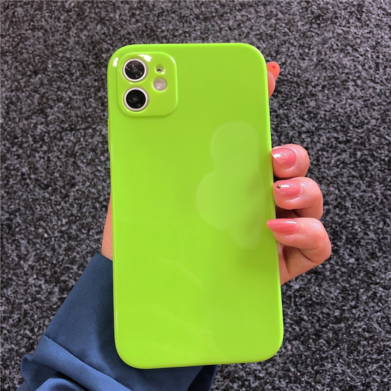 Soft Case TPU Warna Hijau Fluorescent Untuk iPhone 14 13 12 11 Pro X XS MAX XR Se20 7 8 Plus