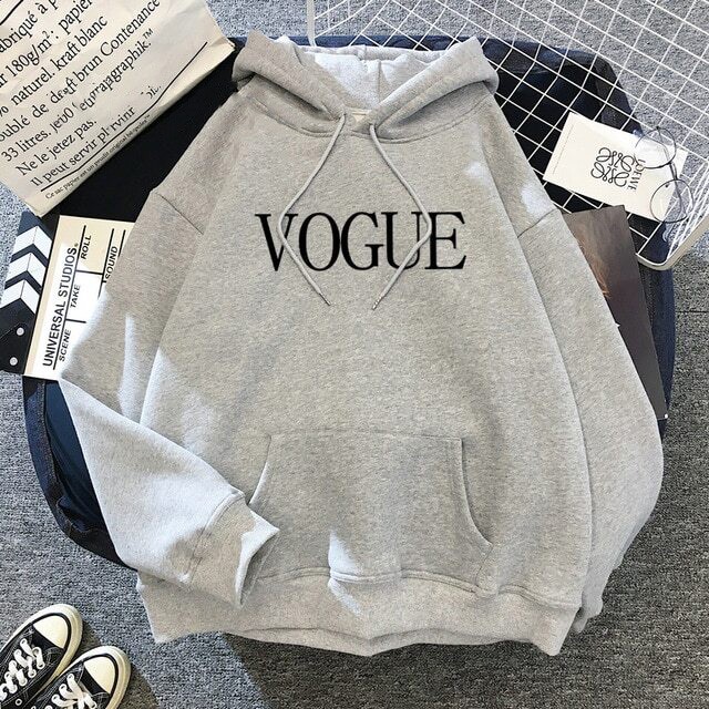 Modis Fashion Sweater Hoodie wanita Lengan Panjang  Babyterry VOGUE -Abu