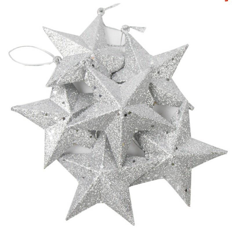 6pcs Ornamen Gantung Bentuk Bintang Glitter Untuk Dekorasi Pohon Natal