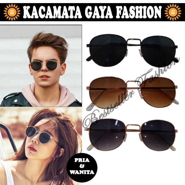 Kacamata Frame Oval Lensa Warna Besi / Kacamata Retro Korea / Kacamata Fashion Lensa Gelap Anti UV / kacamata Retro Vintage Pria dan Wanita NOCASE