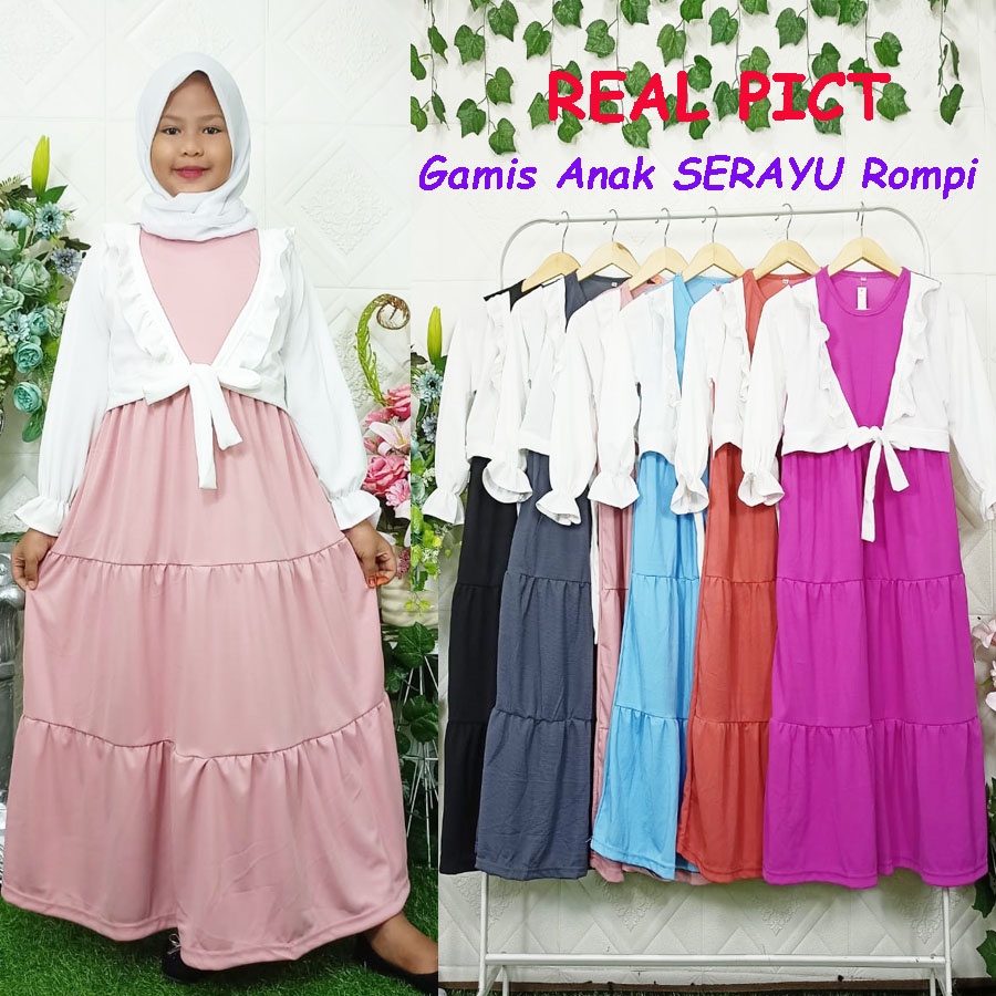 GAMIS ANAK SERAYU ROMPI PUTIH DRESS WARNA 3-12tahun CARLINA