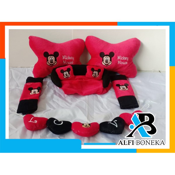 Paket Bantal Mobil dan bantal leher - Bantal sandar Mobil set murah - bantal mobil 6in1 boneka lucu