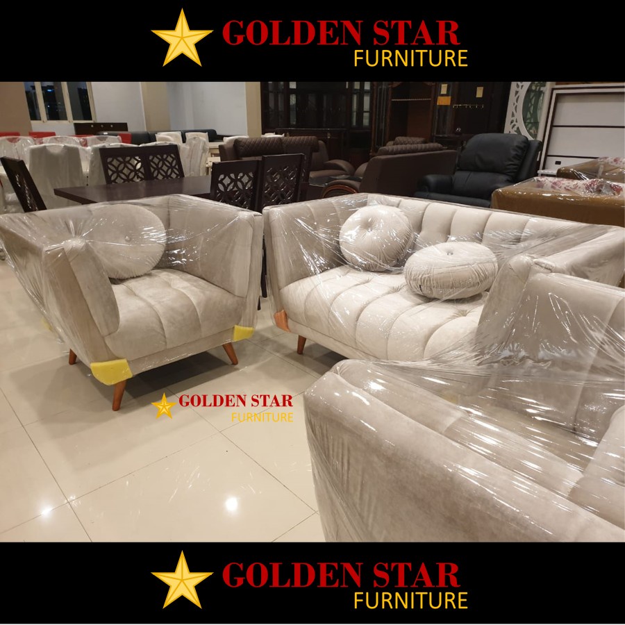 Sofa Kursi Tamu 211 Minimalis Scandinavian Kaki Kayu Minimalis Bludru