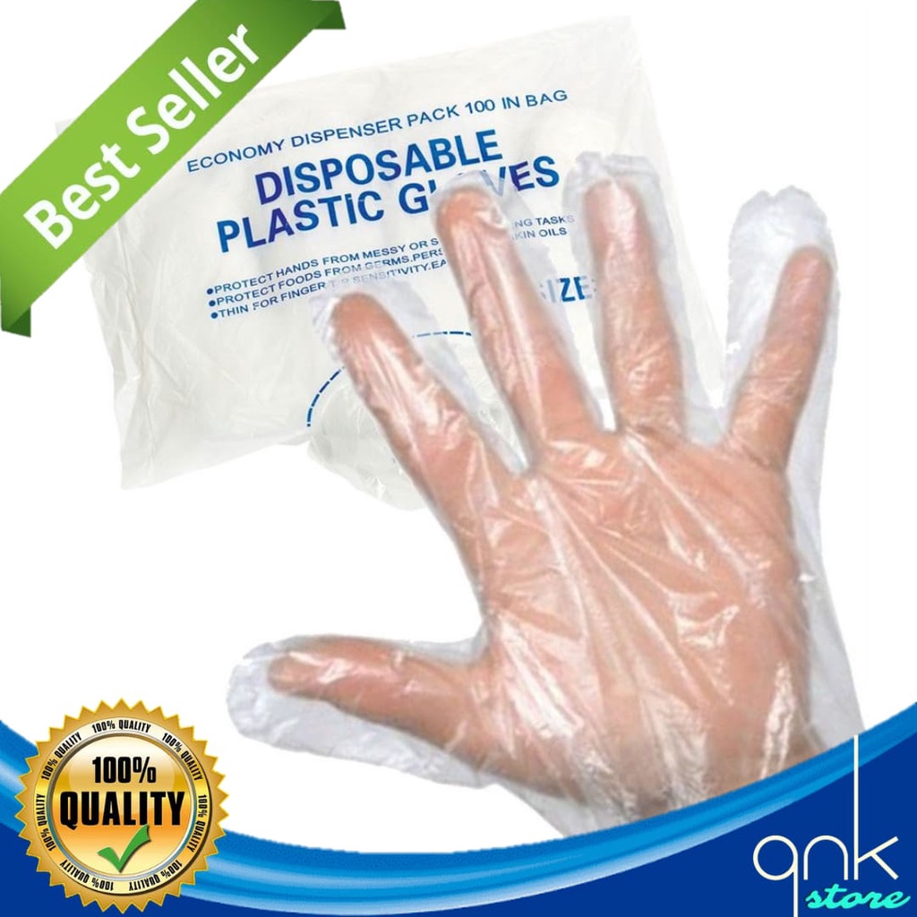 Sarung Tangan Plastik Isi 100Pcs Disposable Plastic Gloves Sekali Pakai Bening Polos Transparent