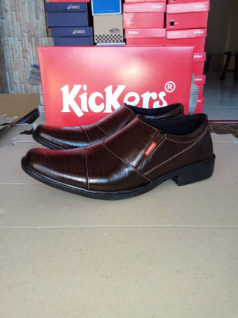 Sepatu Pantofel Kulit Sapi Asli Kickers Formal Kerja Kantor Pria Hitam Coklat Tua VL JBL-4