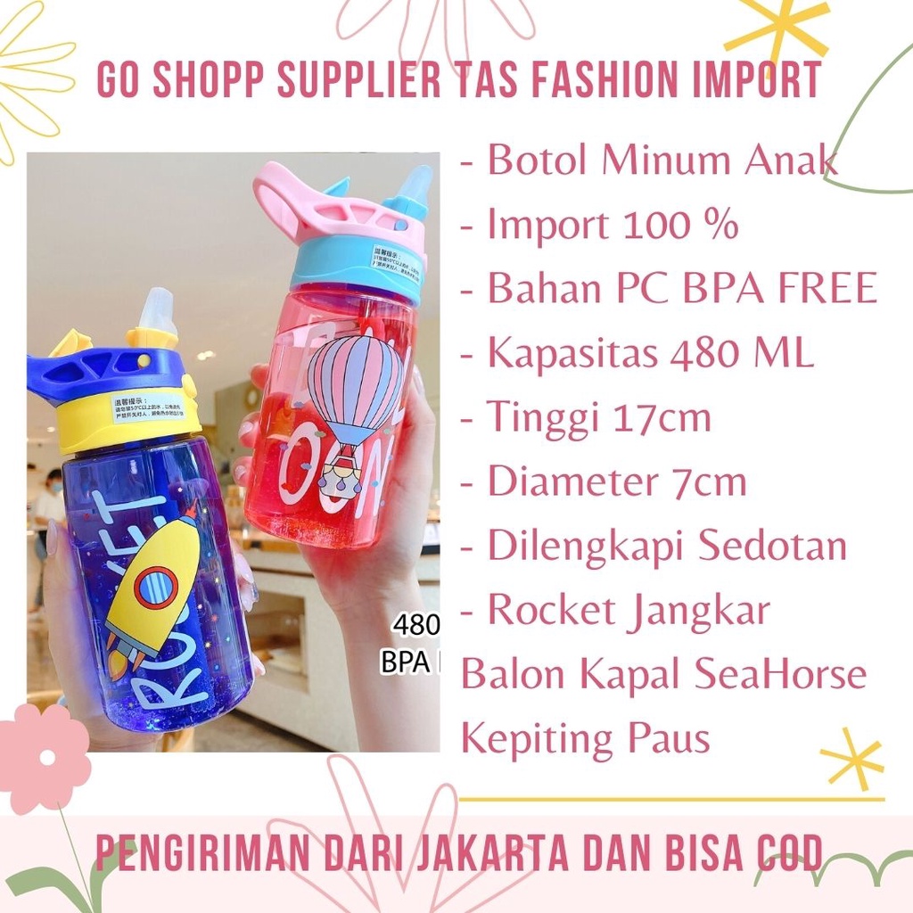 Botol Minum Anak Sedotan BPA FREE - Botol Minum Sekolah Motif Karakter Lucu Viral Import Terbaru - Botol Minum Anti Tumpah Kekinian [BT03]