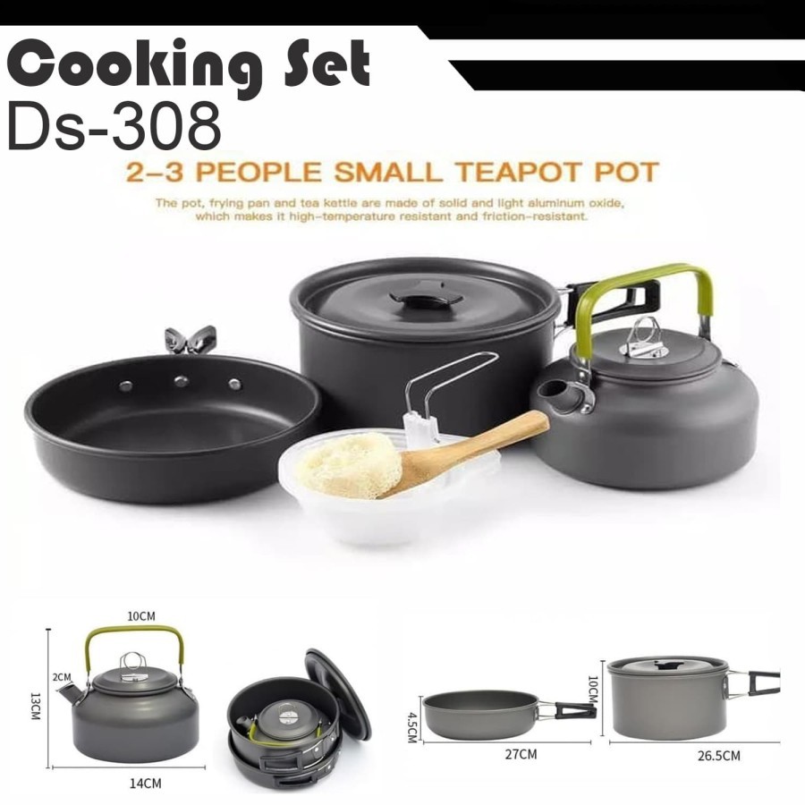 Cooking Set DS308 Alat Masak Camping Ringkas Nesting Teko Outdoor