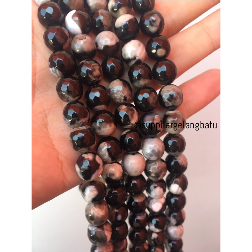 batu dalmantion agate FACETED BEADS 10mm cutting UKIR gelang kalung aksesoris fashion cewek cowok