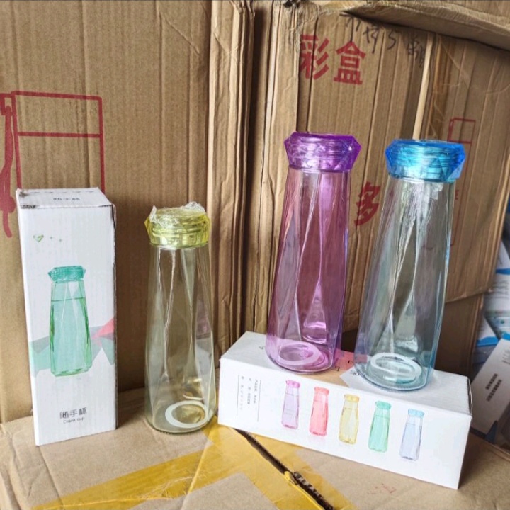 BOTOL MINUM KACA WARNA 450 ML BENING DIAMOND [SWEETSPACE]