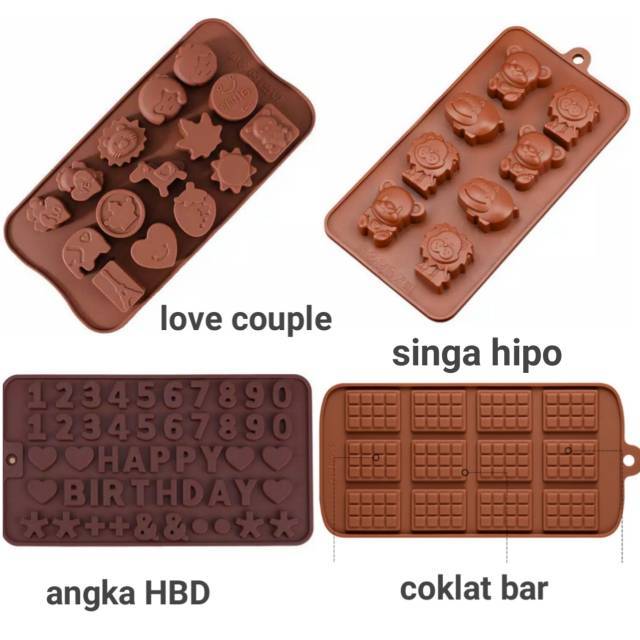 Cetakan coklat silikon angka huruf love emoji bunga kancing kelinci