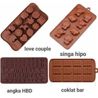 Cetakan coklat silikon angka huruf love emoji bunga 