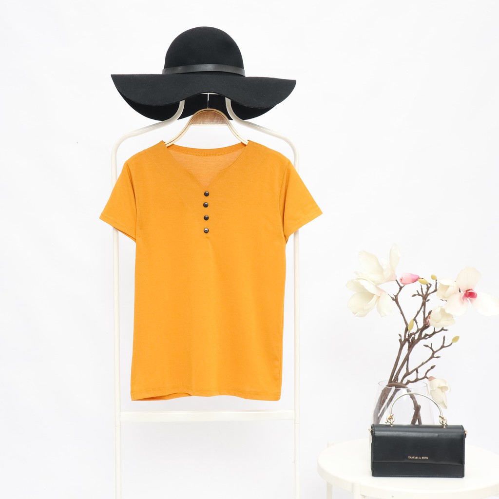 YOURSTYLE1119 - KAOS WANITA KAOS TSHIRT / VNECK KANCING VARIASI KEKINIAN TERLARIS