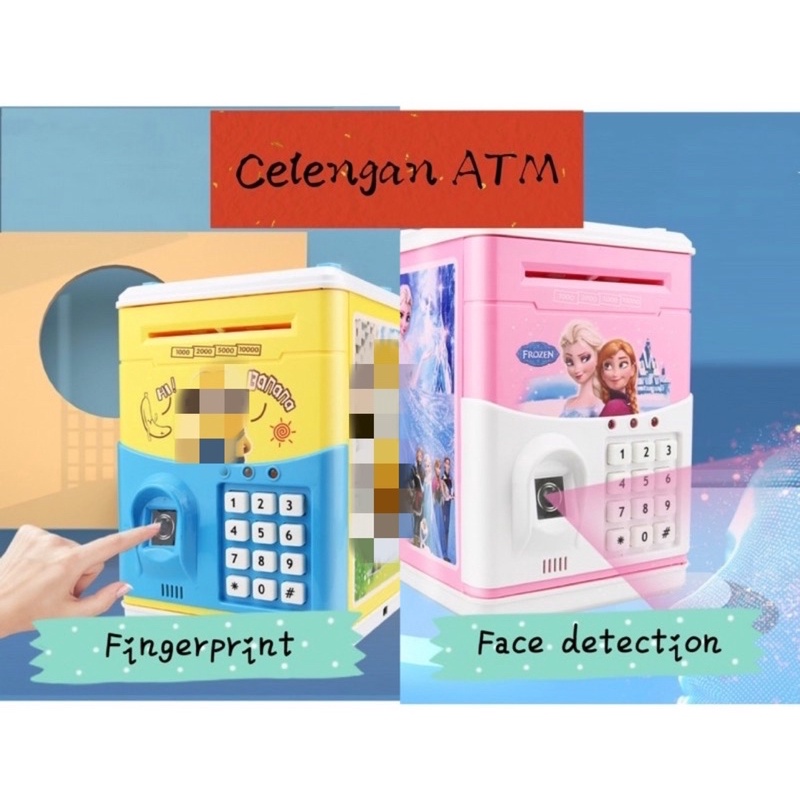 celengan atm fingerprint sidik jari karakter face detection mainan anak safe deposit box bank menabung