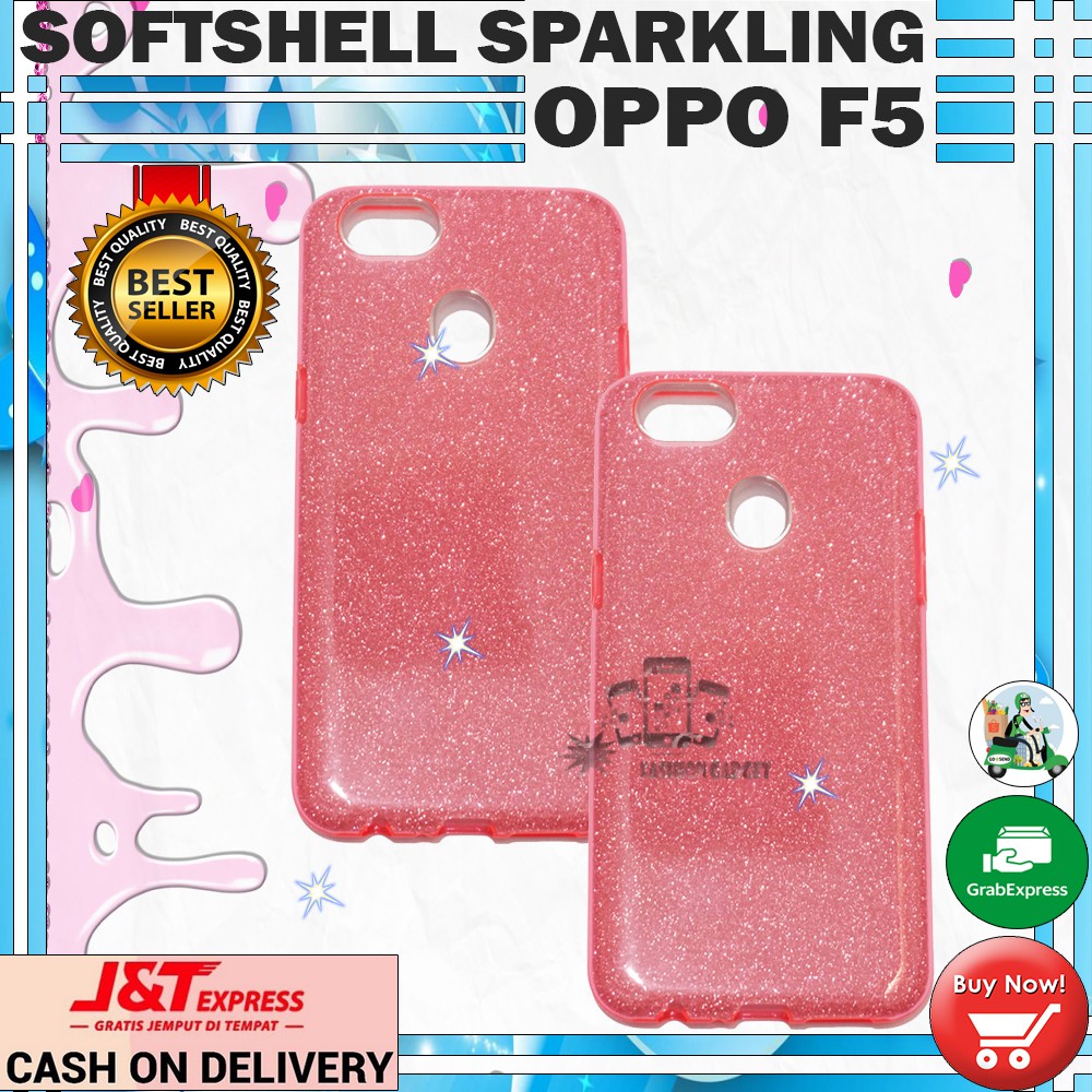 (Warna Acak Pink / Red) Silikon Oppo F5 Ultrathin Oppo F5 Case Sparkling Blink Blink Case Glitter Soft Case Jelly Case Silicone Casing Kesing Kasing Sarung Hp Oppo F5