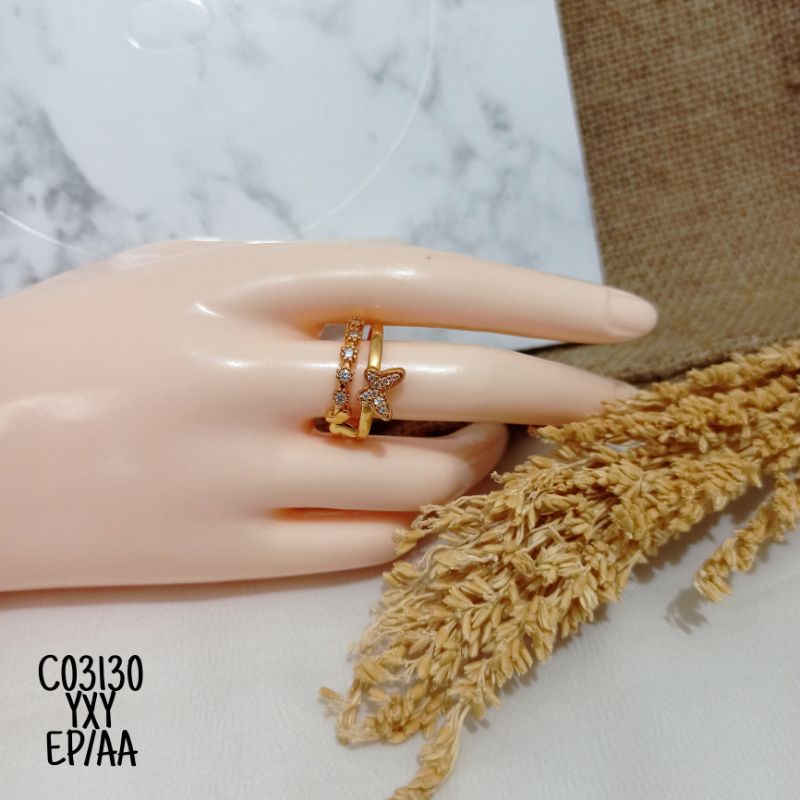 Cincin Yaxiya Kupu Zircon Gold C03130