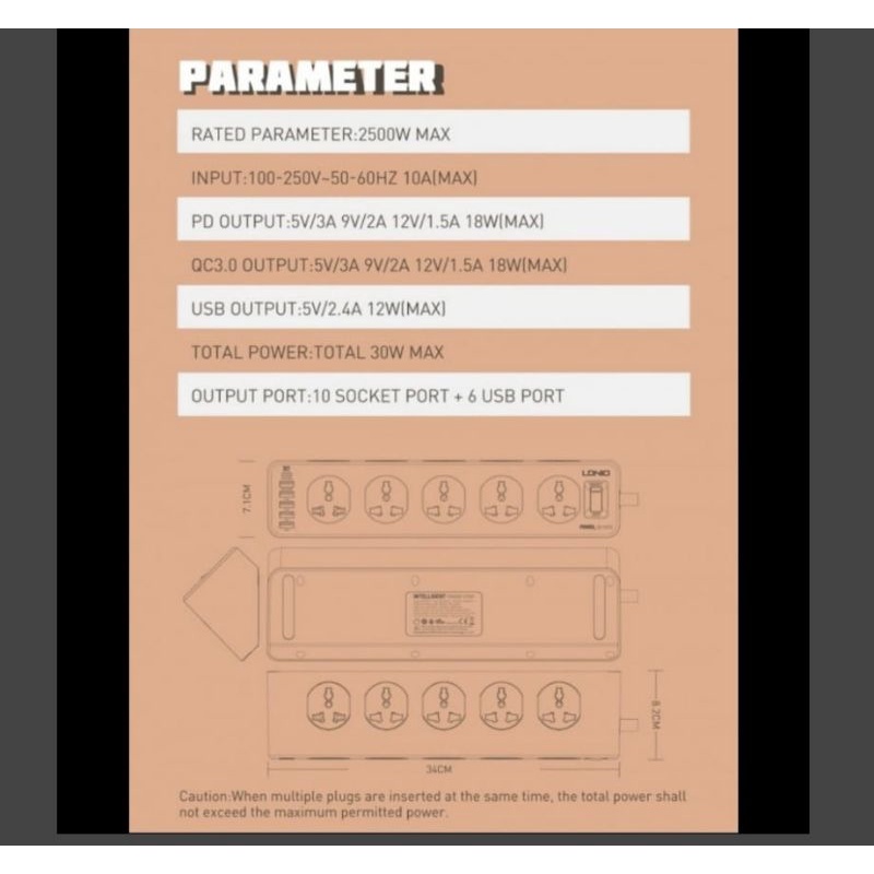 Stop Kontak LDNIO SC10610 10 lubang 4 USB AUTO ID 1 QC3.0 1 Type C PD 18watt