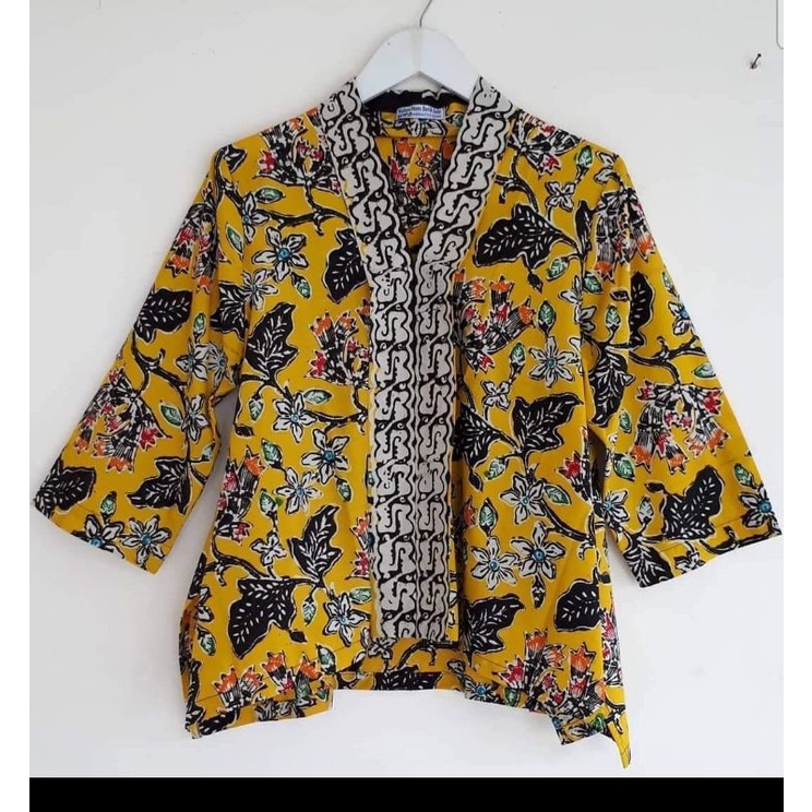 Atasan Blouse wanita modern kerja batik cap solo kuning