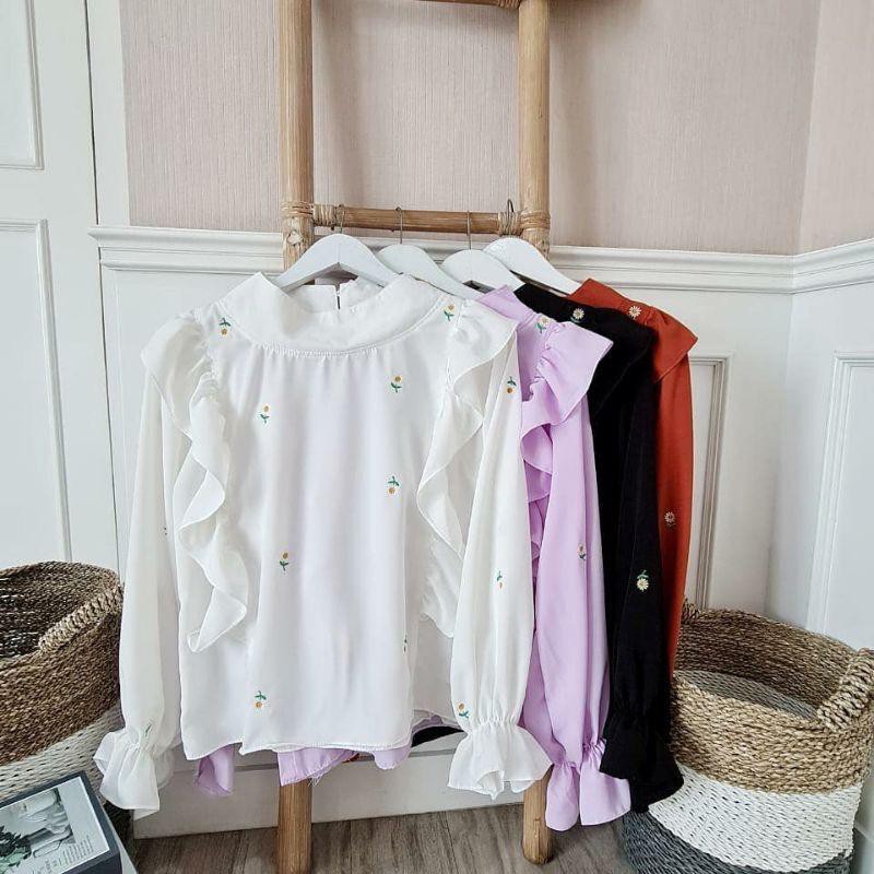 1KG MUAT 5PCS | EZRA DAISY BLOUSE BORDIR RUFFLE SHIRT TOP BORDIR PREMIUM HITS OOTD SELEBGRAM FASHION