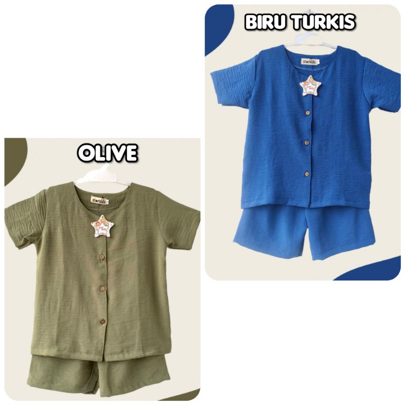 Setelan Baju  Anak Laki dan Perempuan - Set Reynand Starkids - Size 1 s.d 9/10 Th Bahan Airflow Crinckle