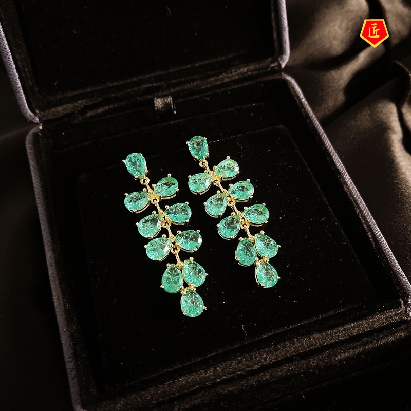 [Ready Stock]Fashion S925 Silver Green Gem Grape-Shaped Earrings