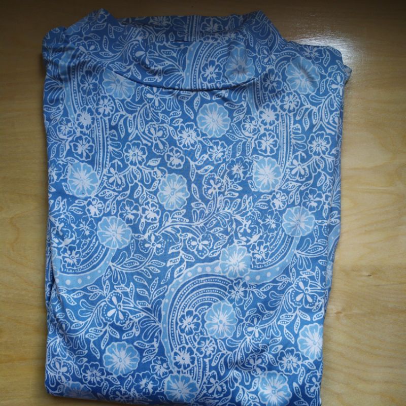 SALE Branded Long Dress Maxi Gamis Batik Biru Muda by Elzatta Preloved PL Thrifting