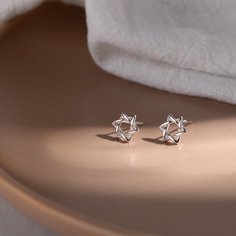 Anting S925 Silver Bentuk Bintang Persegi Aksen Berlian Untuk Wanita