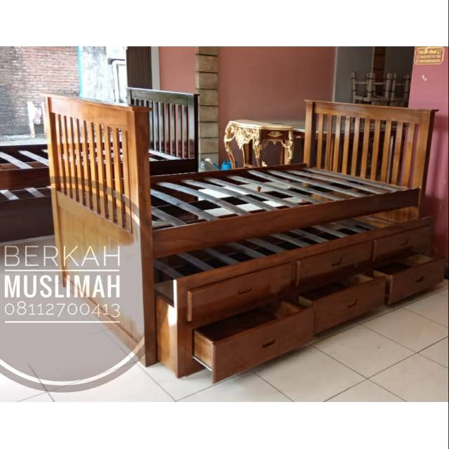 Pre order / Dipan Susun /XF/Tempat Tidur Susun sorong dua kayu jati ukuran 120